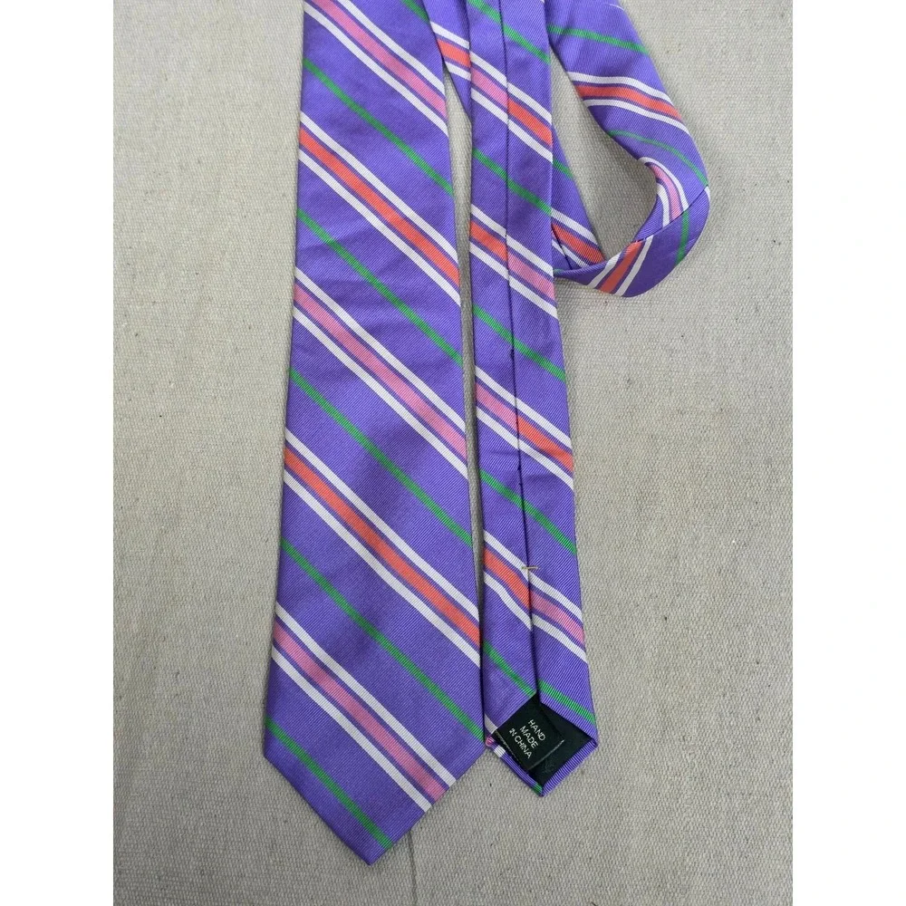 Lauren Ralph Lauren Mens Silk Tie Purple‎ Green Pink Orange Striped Necktie